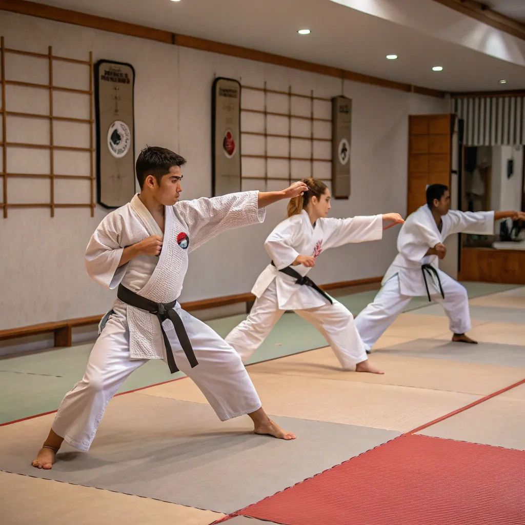 Martial arts students in training